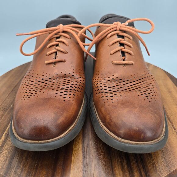 Cole Haan 2.Zerogrand Oxfords Men's 12 M Brown Leather Laser Wingtip Dress Shoes - Picture 2 of 10